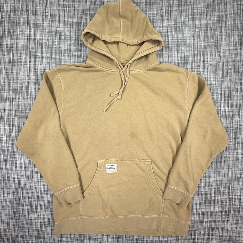 Finatics Unisex XL Protect The Locals Shark Graphic Pullover Hoodie Tan Fleece